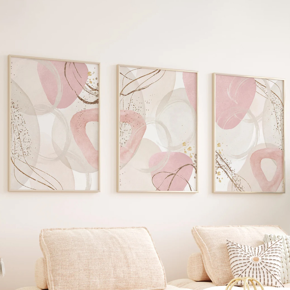 3pcs Set Wall Art Pink Canvas  - огляд і ціна Abstract Canvas Set