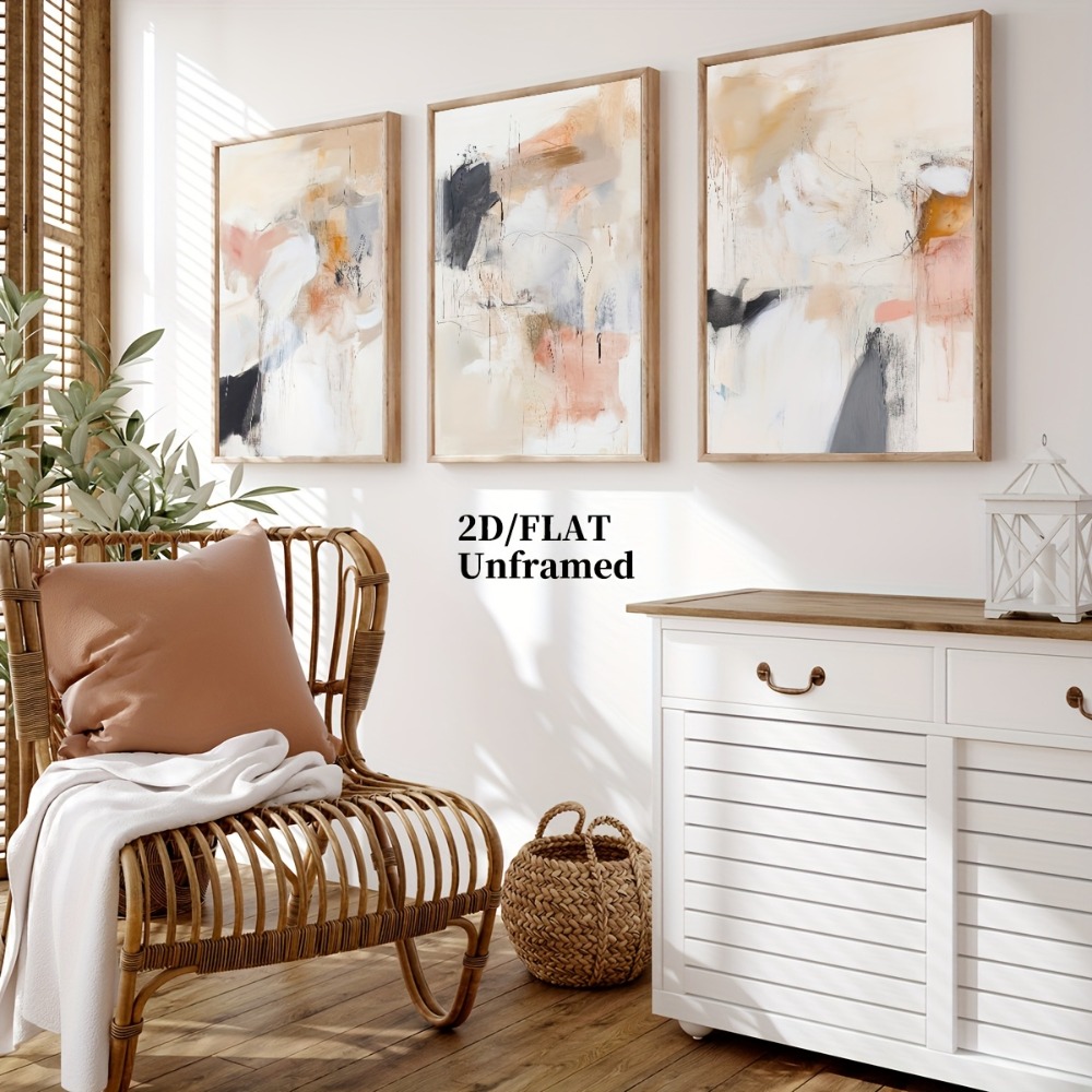 3pcs Frameless,Neutral Beige B - огляд і ціна Abstract Canvas Set