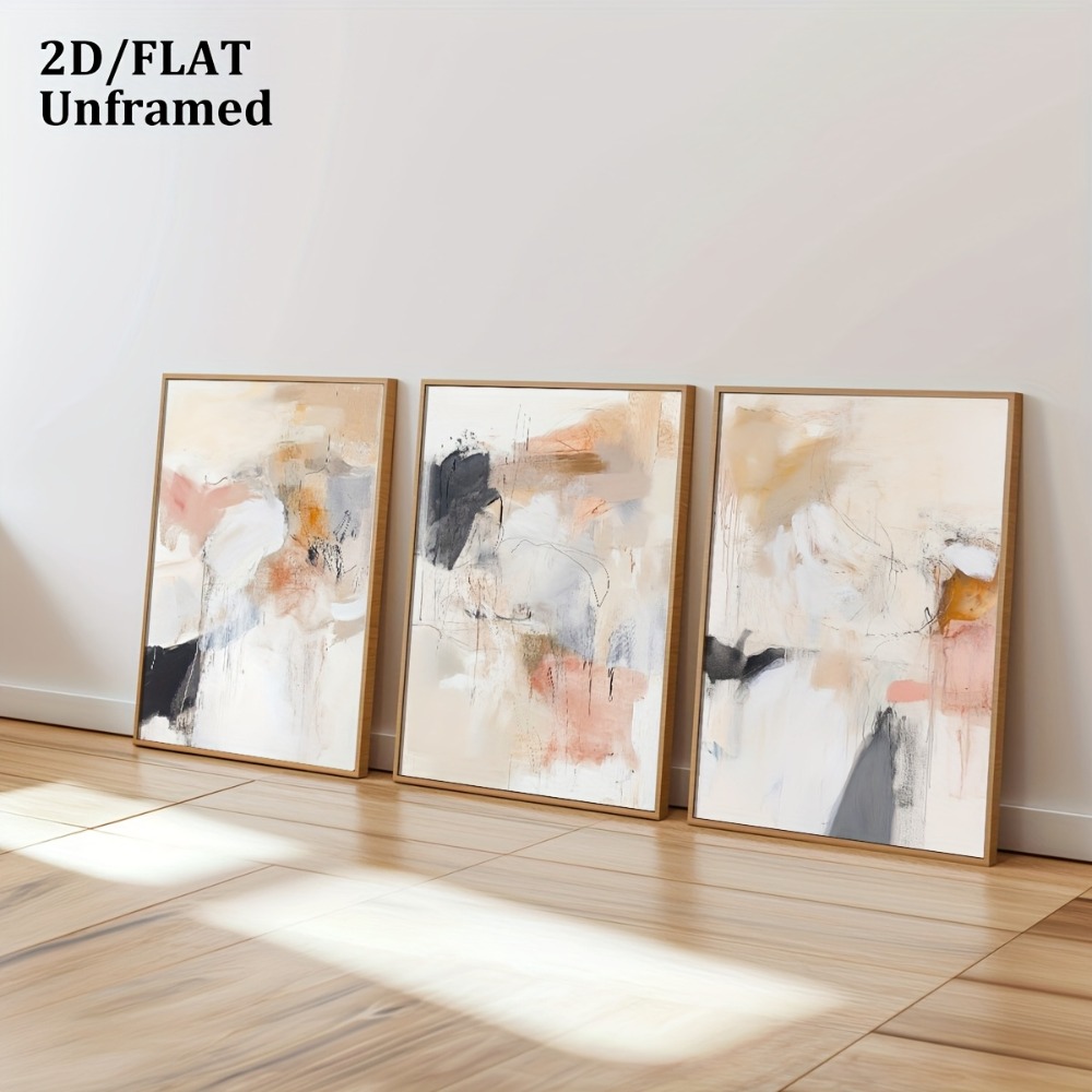 3pcs Frameless,Neutral Beige B - огляд і ціна Abstract Canvas Set