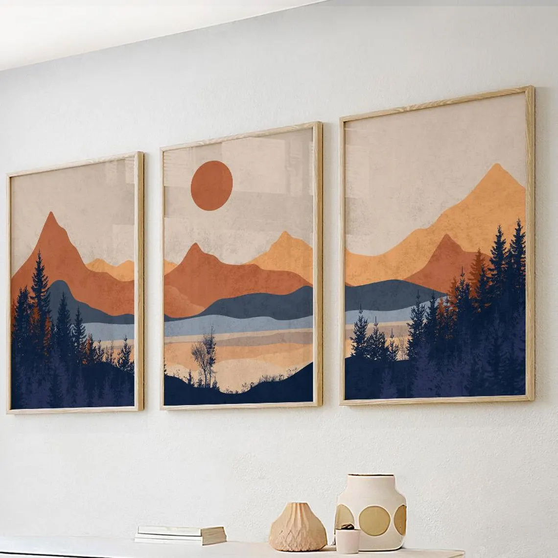 3pcs/Set frameless,Terracotta  - огляд і ціна Abstract Canvas Set